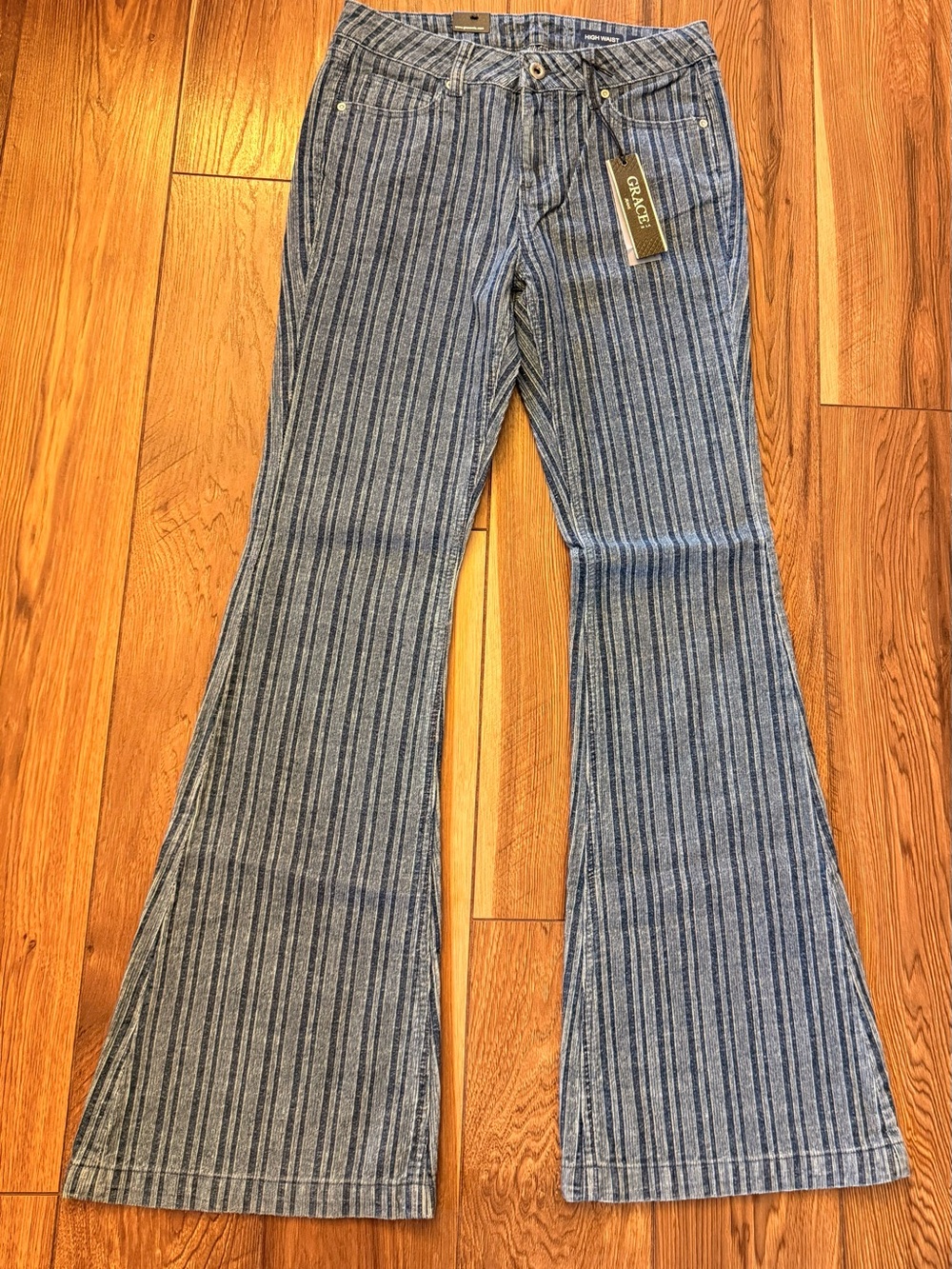Divided Grace in LA Striped Flare Jeans - Blue - Picture 1 of 4